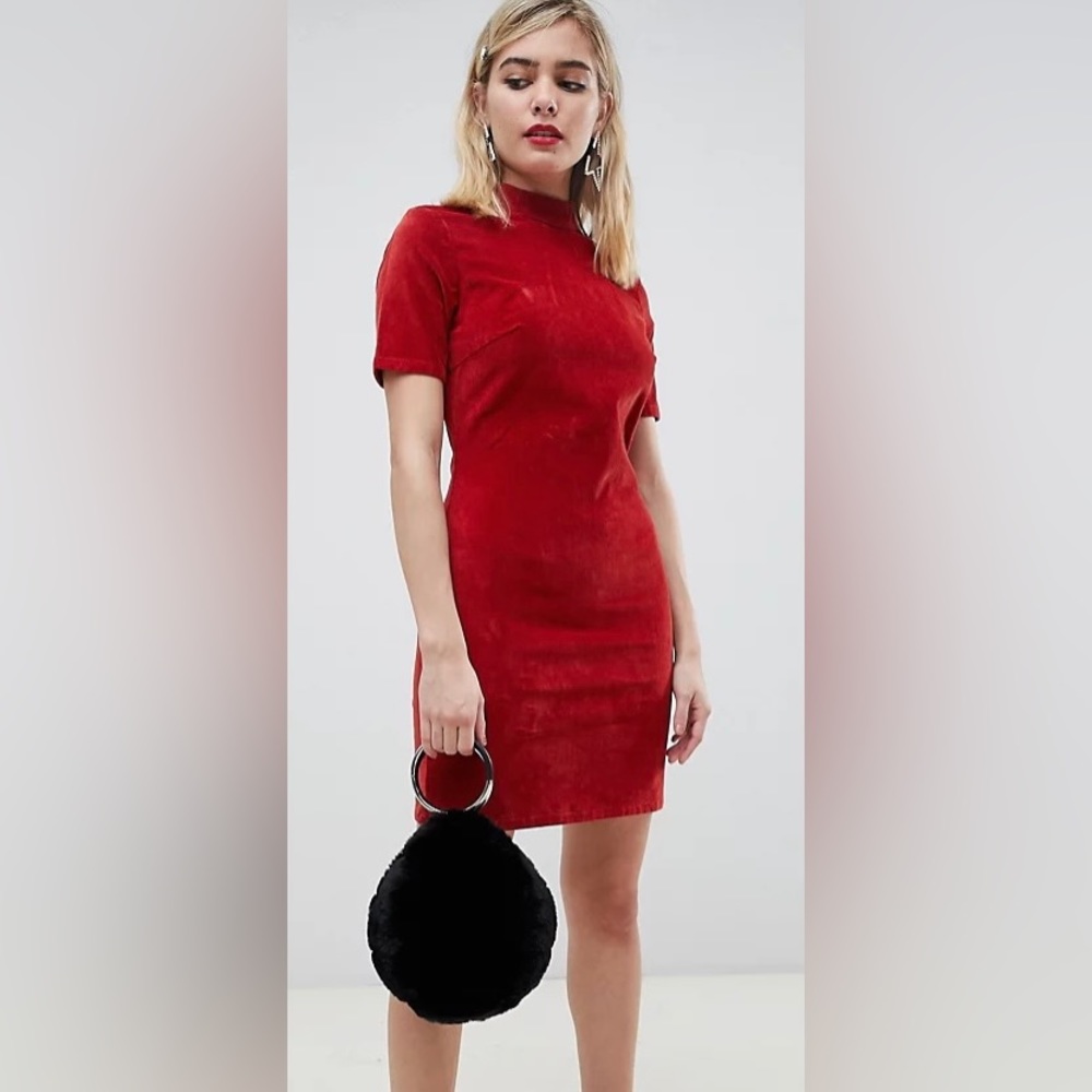ASOS Cord Mini Rust Red Dress
